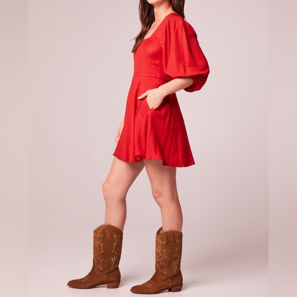 BAND OF THE FREE Josette Red Puff Sleeve Mini Dress - Picture 3 of 9